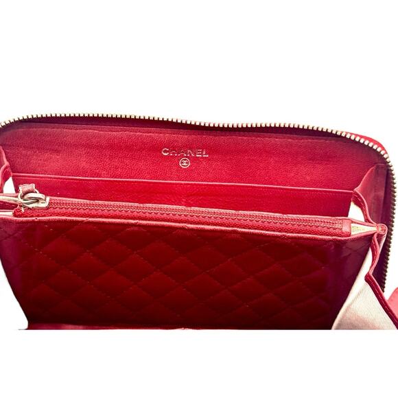 2.55 Long Wallet Distressed Leather Zip Around Purse Authentic In Red - Picture 9 of 14